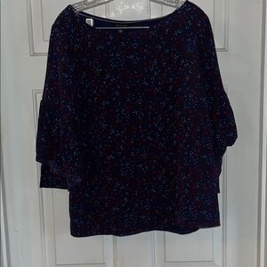 Blue Boxy 3/4 Sleeve Blouse Relaxed Fit